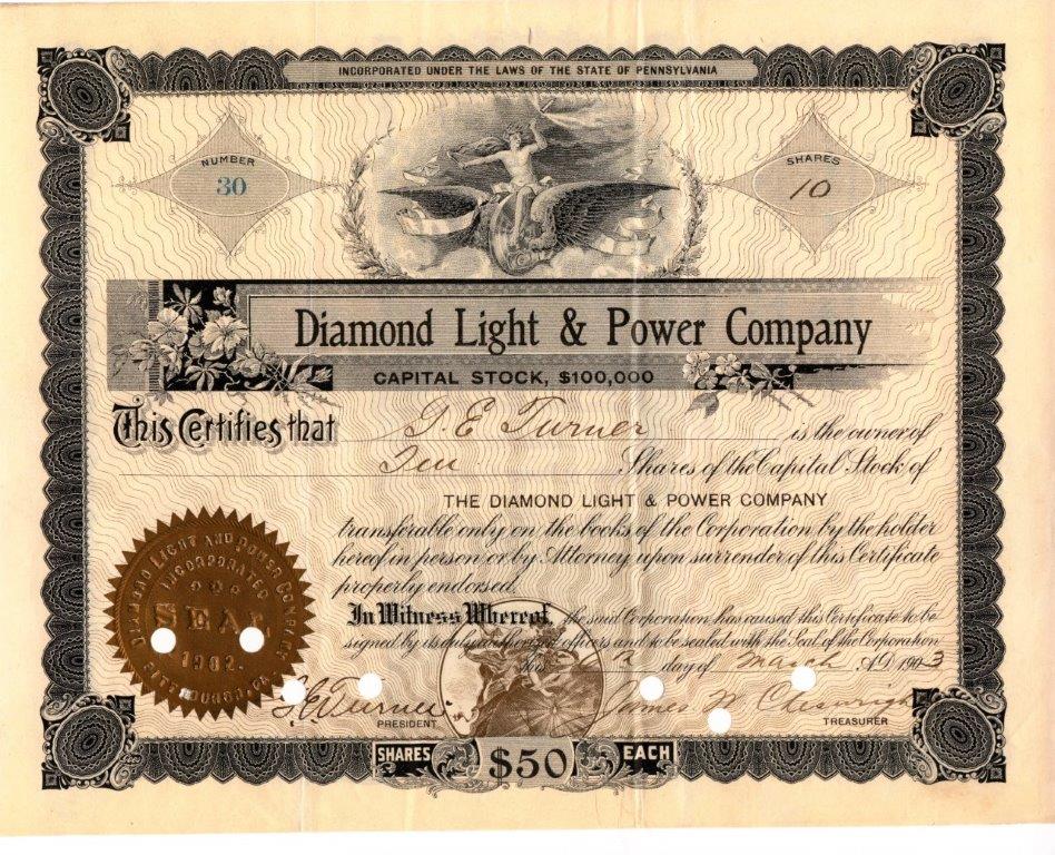 Diamond L&P Stock Certificate